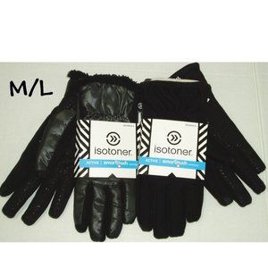 Shinny Black M/L 2 pr Isotoner Gloves Womens